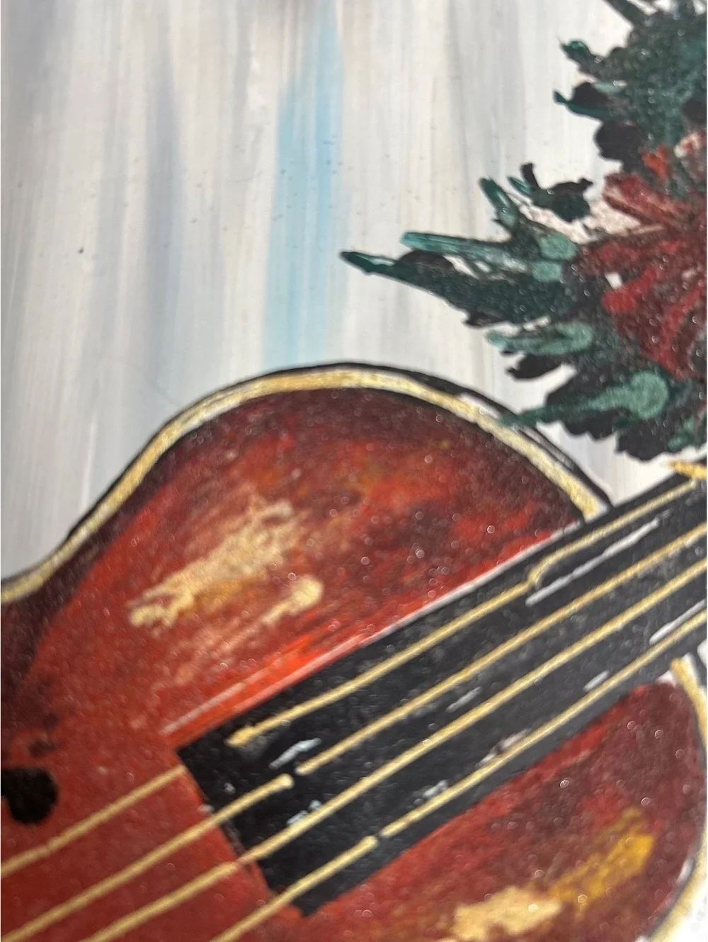 Vintage Still-Life Painting of Musical Instruments Artwork with Wooden Frame